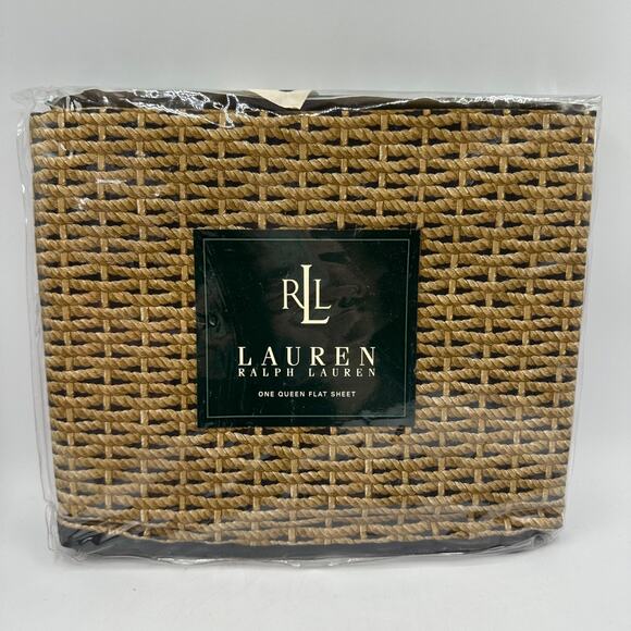 Lauren Ralph Lauren Charleston Wicker Basket Weave Cotton Flat Sheet Queen NIP